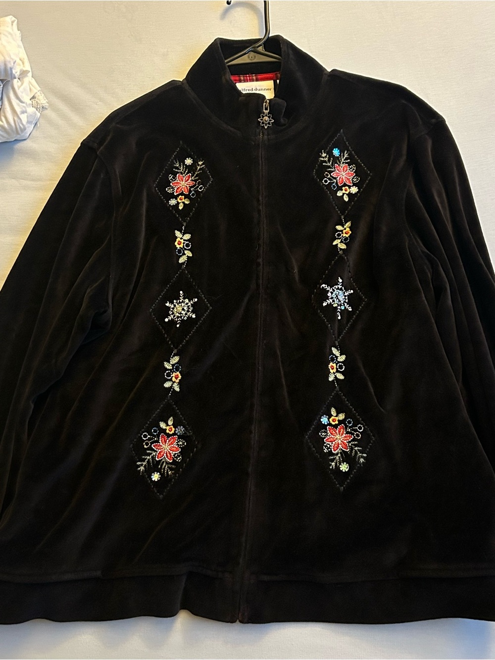 Alfred Dunner Black Teddy Jacket with Floral Embroidery